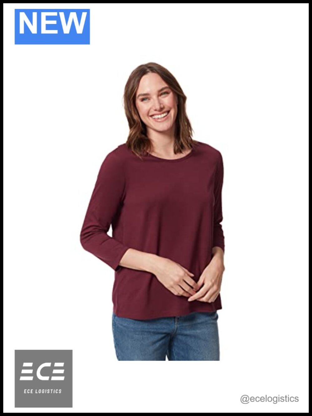 Gloria Vanderbilt Amanda 3/4 Sleeve Soft Knit Top Crew Neck Casual Tee